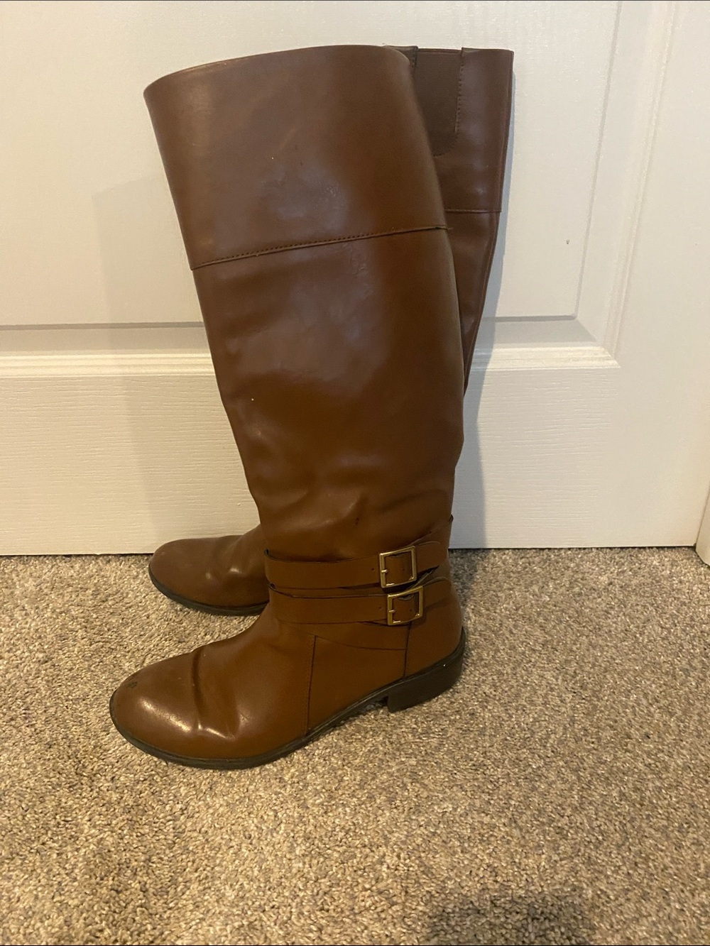 Source Unknown Tall Brown Riding Boots with Double Buckles